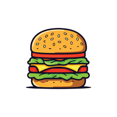 A hamburger with cheese and lettuce on a white background