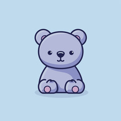 A purple teddy bear sitting on a blue background