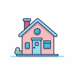 A pink house with a chimney and a tree