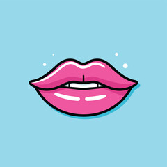 A pink lips with a blue background
