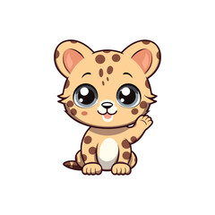 Obraz na płótnie Canvas A cartoon cheetah with big eyes sitting down