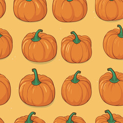 A pattern of pumpkins on a yellow background