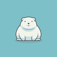 A white polar bear sitting on top of a green background