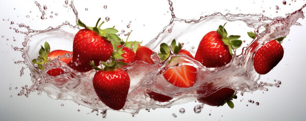 Fresh strawberries splash in the water. generative ai