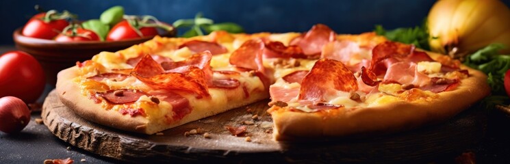 Traditional italian pizza. Delicious taste Hawaiian pizza. Generative AI