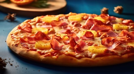 Traditional italian pizza. Delicious taste Hawaiian pizza. Generative AI