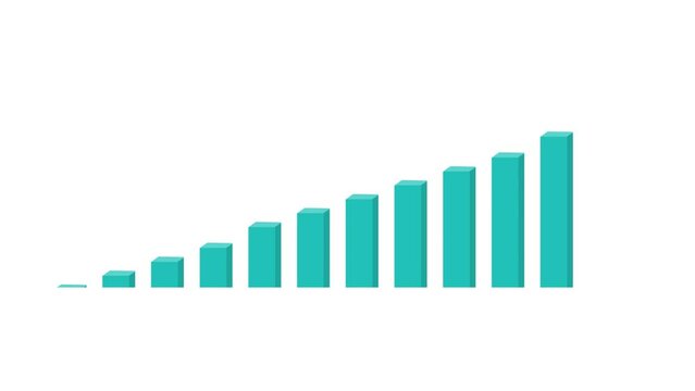 Business Graph with Increasing 3d Bars animation on white background.  