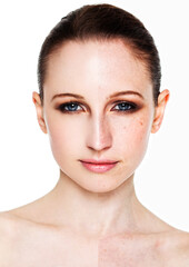 Fototapeta premium Beauty retouching techniques makeup and skincare on white background