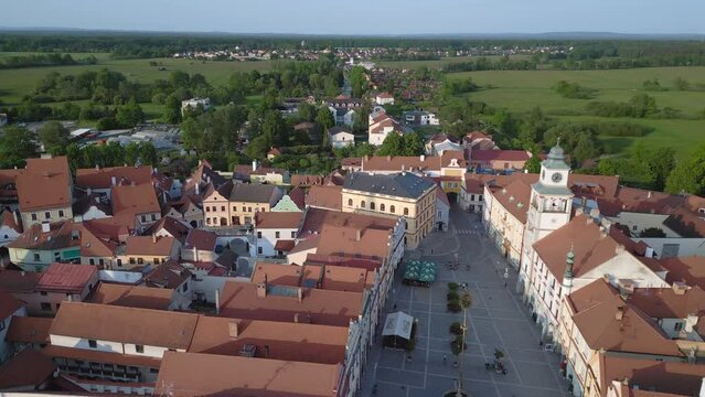 town Trebon Wittingau marketplace czech republic. top aerial view flight drone
