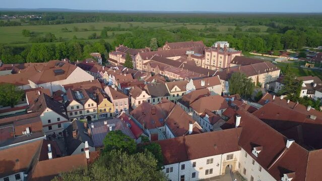 town Trebon Wittingau Bohemia czech republic. Majestic aerial view flight drone