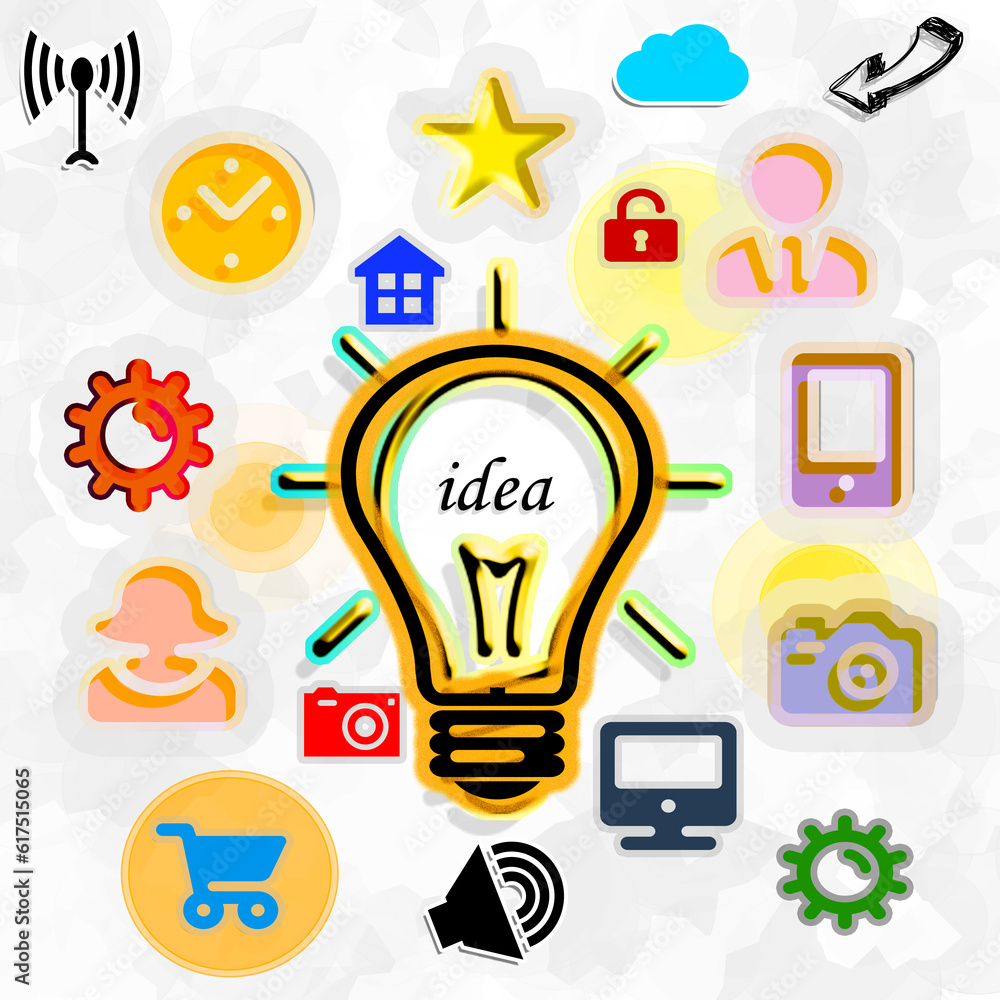 Poster background with icons light bulb and symbols web