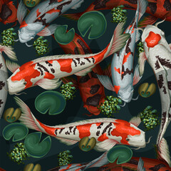 Seamless pattern with koi fishes. Vector.