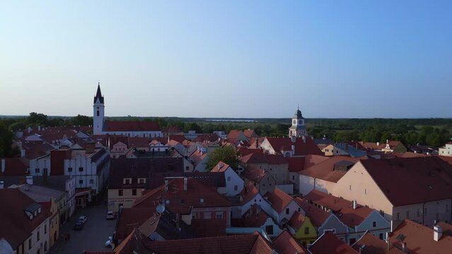old town Trebon Wittingau Bohemia czech republic. top aerial view flight drone
