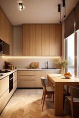 Wide View of a State-of-the-Art Modern Kitchen with Custom Cabinetry and Elegant Lighting