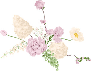 Vector Illustration bouquet of flowers on white in pastel tones