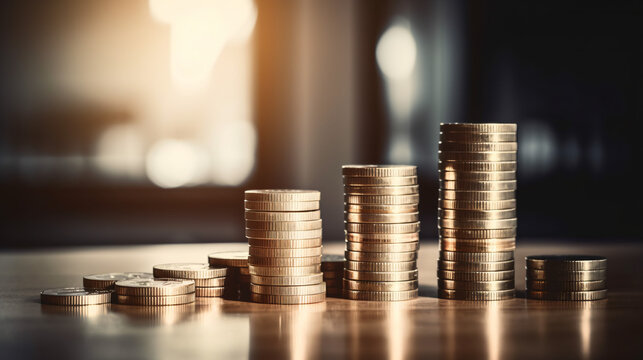 Stack of silver coins with the chart in Passive income financial concept and financial investment business stock growth. finance freedom concept