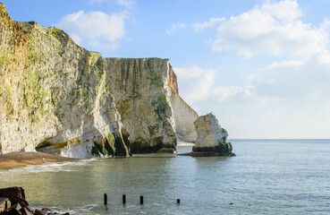 The cliff edge of England Seven Sister in front of the sea in a sunny day