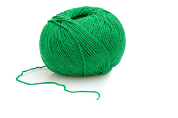 Green Ball of woolen threads on a isolate background