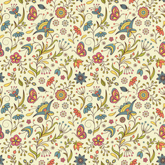 llustration of seamless pattern with abstract flowers.Floral background