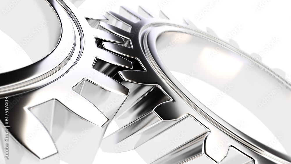Poster mechanical gear with sharp light and white environment and with place for copy space 3d illustration
