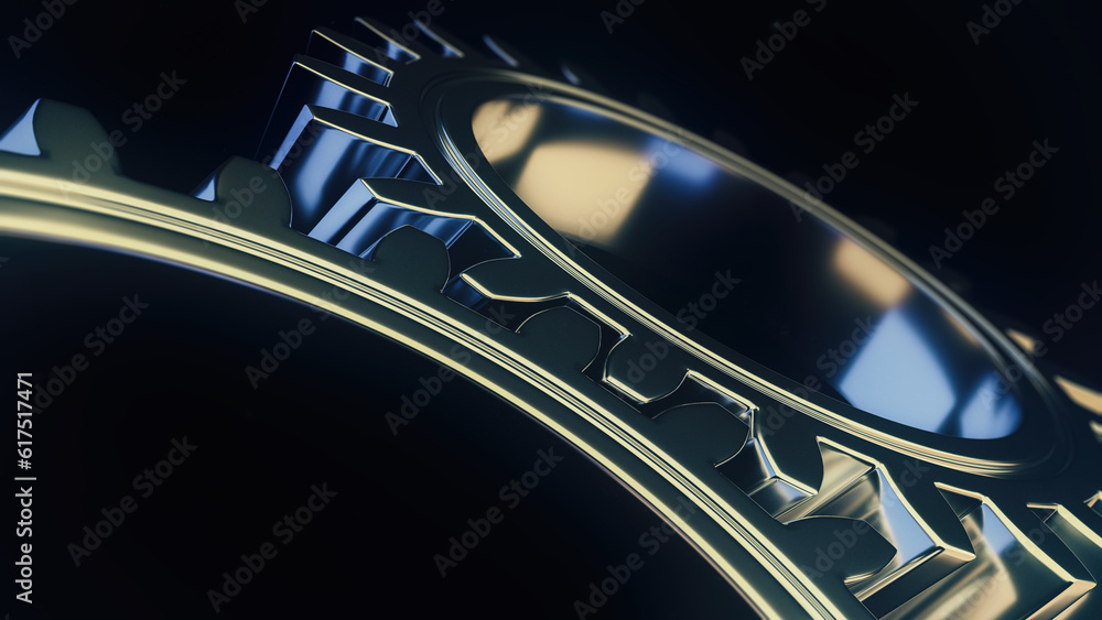 Poster mechanical gear with sharp light and black environment and with place for copy space 3d illustration