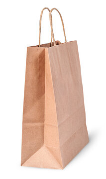 Empty open brown paper bag for shoping isolated on white background