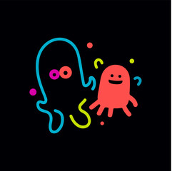 Logo1646Playful virus isolated icon. Colorful and childlike bacteria sign. Abstract logo Template for education and entertainment. Vector illustration.