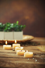 Spa and wellness setting with flowers and towels. Dayspa nature products