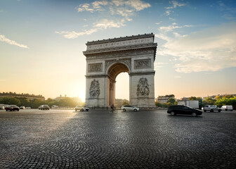 Fototapeta na wymiar Traffic on Avenue de la Grande Armee near Arc de Triomphe in Paris, France