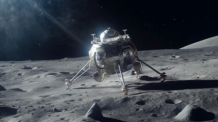A spacecraft landing on the moon's surface. AI generated - obrazy, fototapety, plakaty