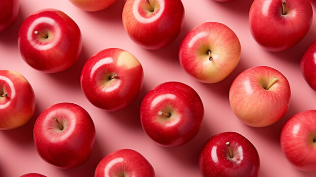 Pommes rouge en ligne, rouge et fra&icirc;che, cr&eacute;ation IA