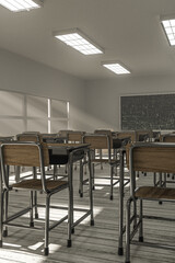 empty classroom with wooden plank floor