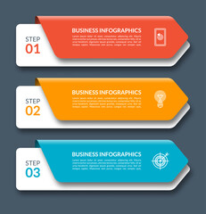 Infographic arrows. Business template with 3 steps, options, parts. Can be used for diagram, chart, web design. Vector illustration.