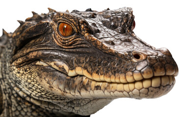 Obraz premium Closeup portrait of a crocodile head isolated on white background as transparent PNG, generative AI animal