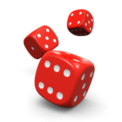 Red dice bouncing on the white background (3d render)