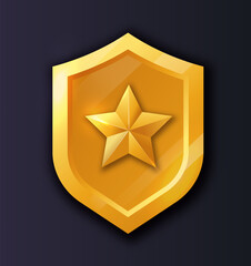 3D game gold shield icon concept