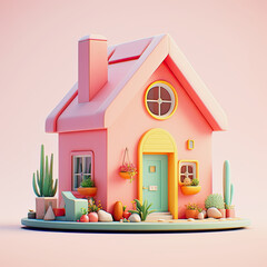 ai midjourney generated 3d illustration of a tiny pink house model