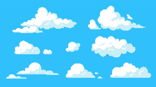 8 bit clouds in anime style