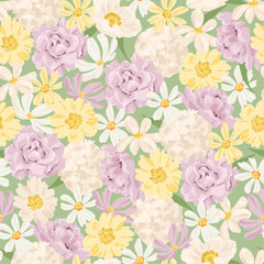 Vector Seamless Pastel Flowers Pattern Illustration