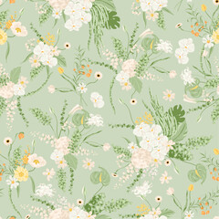 Vector Seamless Modern Floral Bouquets Pattern in Pastel Colors
