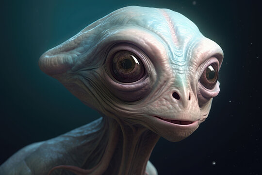 Fantasy portrait of an alien on a blue background. Generative AI