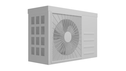 White outside unit of air conditioner isolated on white and transparent background. Conditioner concept. 3D render