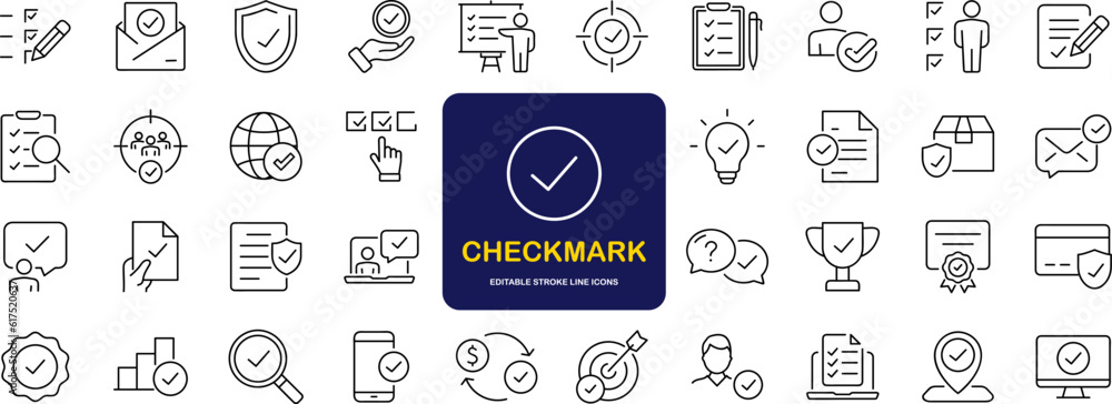 Aufkleber Check mark set of web icons in line style. Approve icons for web and mobile app. Approve, check marks, ticks, inspector, quality check, approved icons and more. Vector illustration