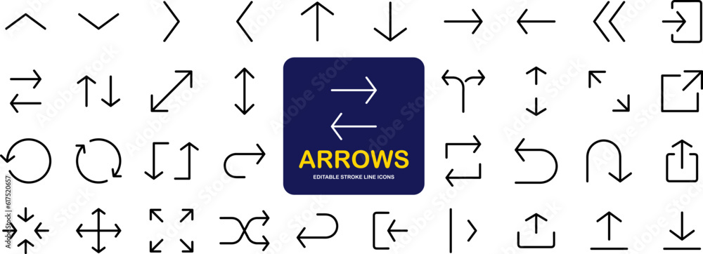 Fototapete arrows big black set of web icons in line style. arrow collection signs for web and mobile app. arro