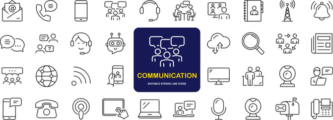 Communication set of web icons in line style. Speaking signs for web and mobile app. Contact us, discussion, speech bubble, talking, consultation, conversation chat. Vector illustration
