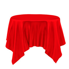 Red table cloth. Isolated on White Background. 3D illustration