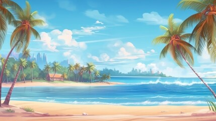 Obraz premium The image is a horizontal outdoor nature scene with tropical beach. (Illustration, Generative AI)