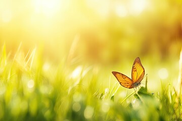 yellow butterfly resting on a vibrant green field