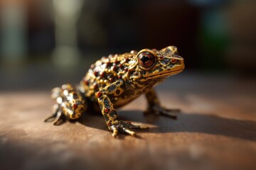 Obraz premium green frog perched on a wooden tabletop