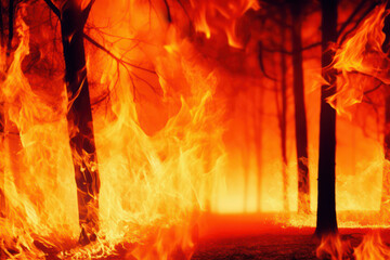 A hyperrealistic representation of a forest engulfed in wildfire and smoke, symbolizing the destructive effects of climate change and increasing wildfire incidents, in hyperrealistic 8k detail